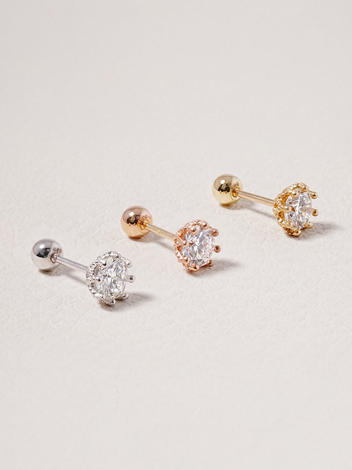 14K Solid Gold Lab Diamond Queen's Bloom Cartilage Earring 20G18G16G