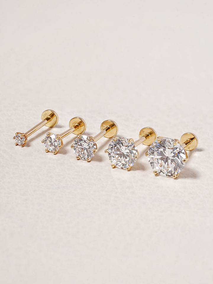 14K Solid Gold Lab Diamond Shine Classic Internally Threaded Labret Piercing 20G