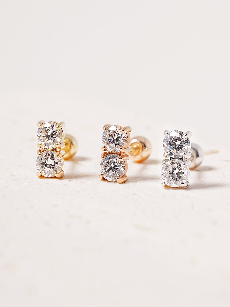 14K Solid Gold Lab Diamond Twin Stud Cartilage Earring 20G18G16G