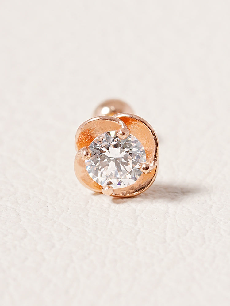 14K Solid Gold Lab Diamond Rose Cartilage Earring 20G18G16G