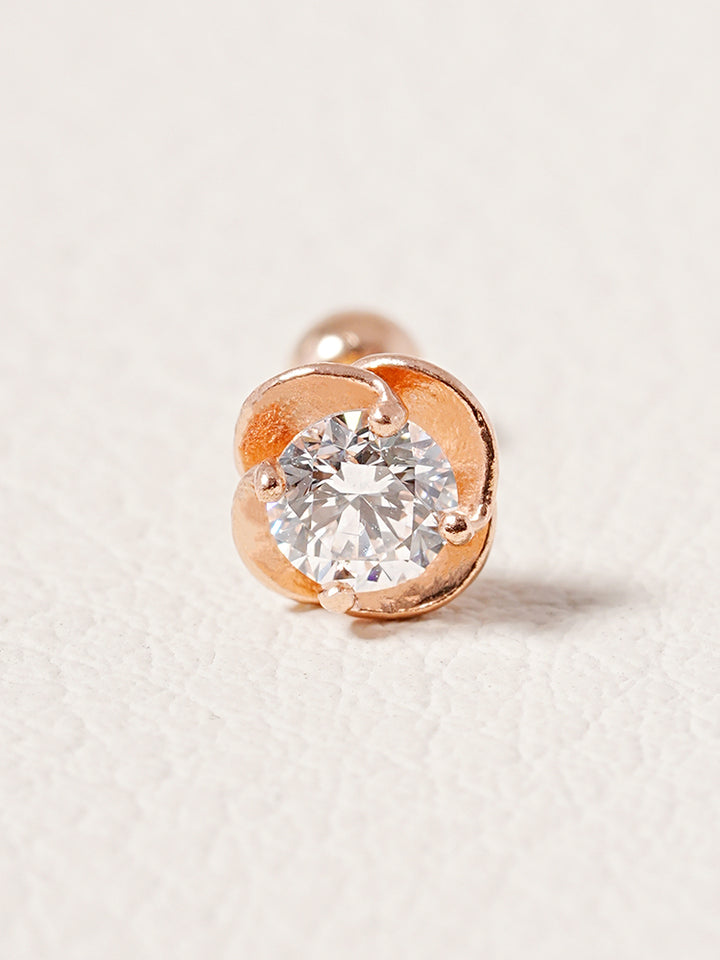 14K Solid Gold Lab Diamond Rose Cartilage Earring 20G18G16G