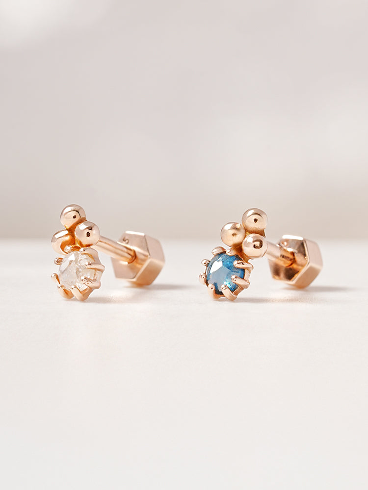 14K Solid Gold Labien Rough Diamond Cartilage Earring 18G