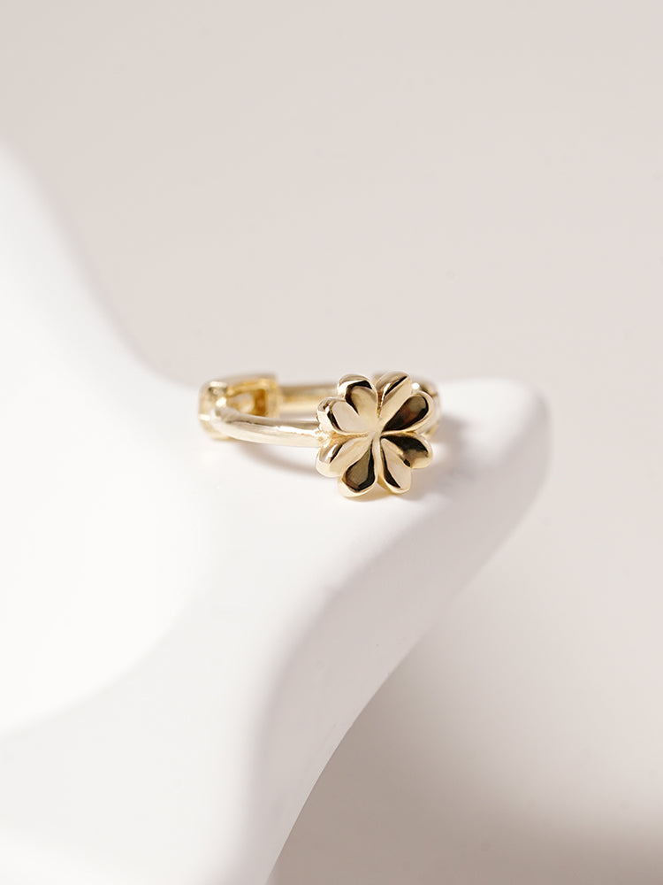 14K 18K Solid Gold Lucky Clover Mini Flower Cartilage Hoop Earring