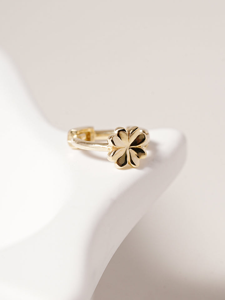 14K 18K Solid Gold Lucky Clover Mini Flower Cartilage Hoop Earring