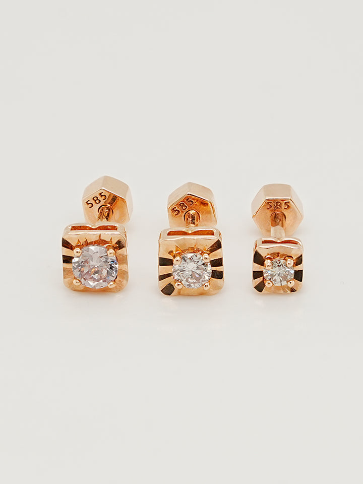 14K Gold Lumilight Golden Square Diamond Cartilage Earring 18G