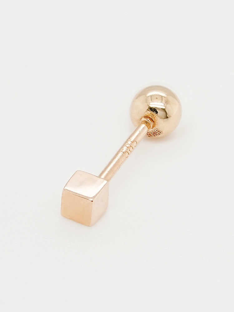 14K Solid Gold Micro Cube Box Cartilage Earring 20G