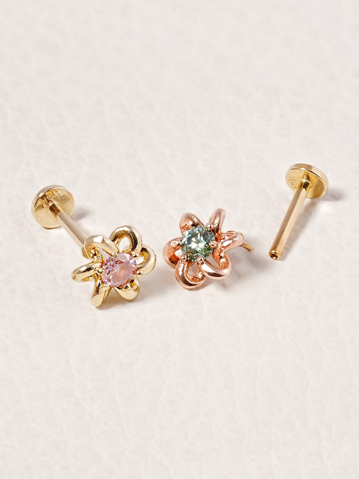 14K Solid Gold Moissanite Dia Daisy Loop Internally Threaded Labret Piercing 20G