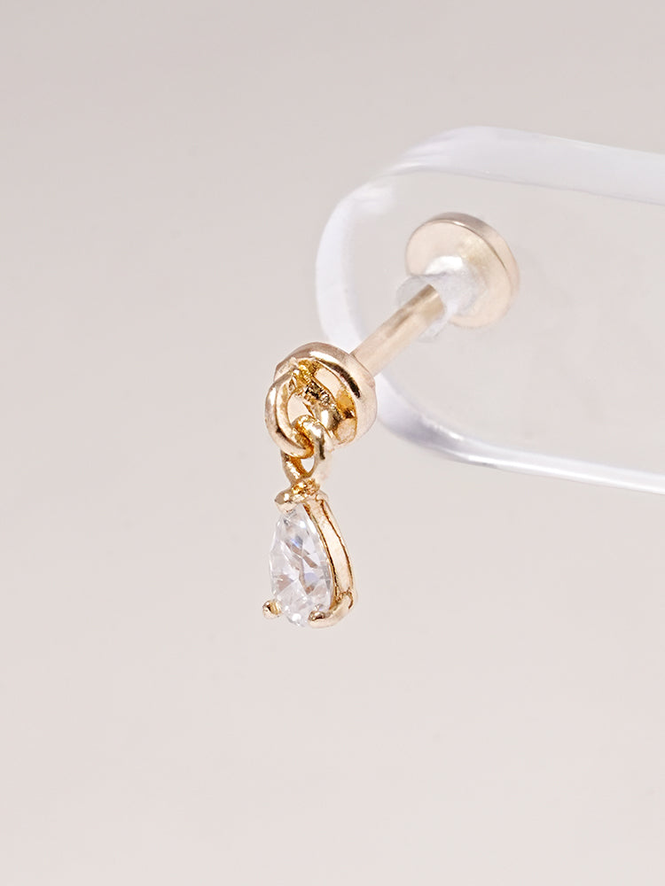 14K Solid Gold Moissanite Dia Teardrop Drop Internally Threaded Labret Piercing 20G