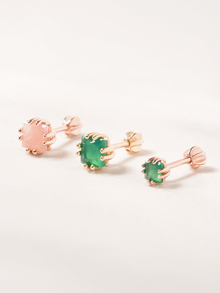 14K Solid Gold Morning Forest Gemstone Cartilage Earring 18G16G