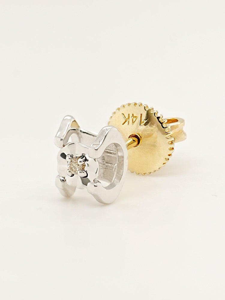 14K 18K Solid Gold Platinum Frame Diamond Stud Earring