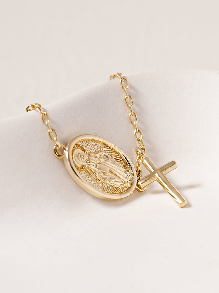 14K Saint Drop Cross Bracelet
