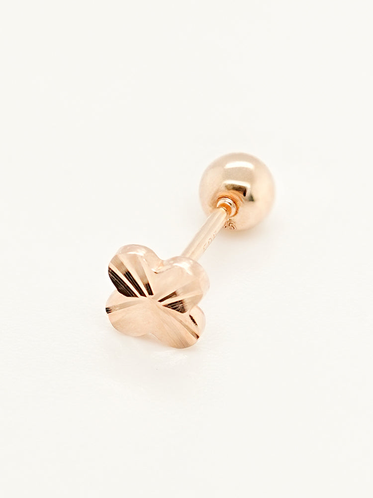 14K Solid Gold Shining Clover Cutting Cartilage Earring 20G