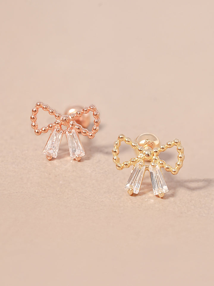 14K Solid Gold Shining Ribbon Knot Cartilage Earring 20G