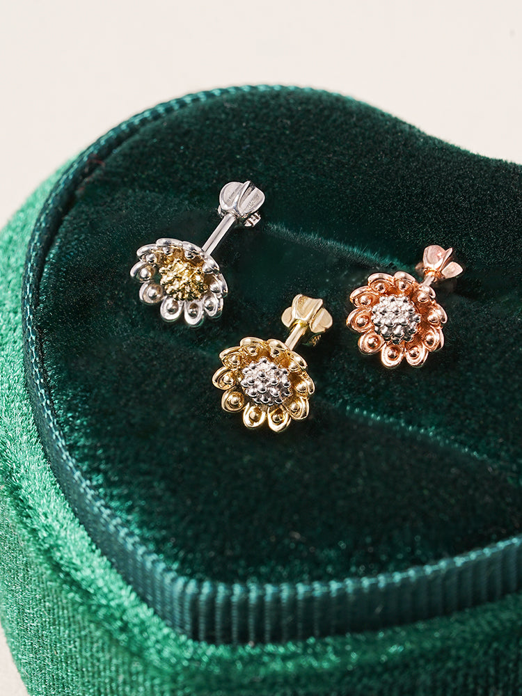 14K Solid Gold Sunflower Bloom Cartilage Earring 18G16G