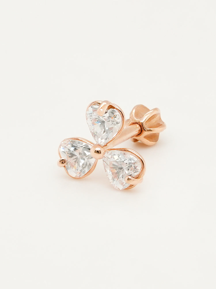 14K Gold Trio Clover Cartilage Earring 18G16G