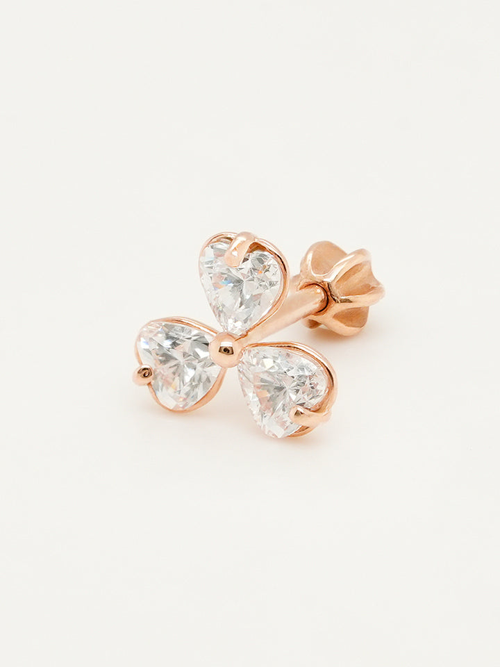14K Gold Trio Clover Cartilage Earring 18G16G