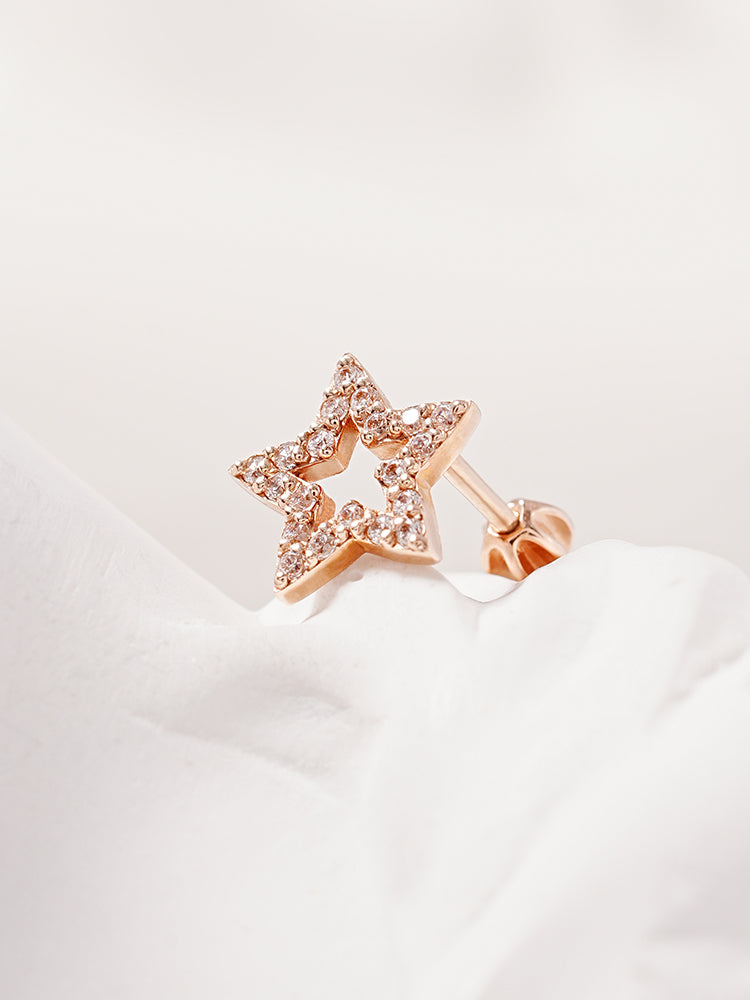 14K Gold Cubic Twinkle Star Cartilage Earring 18G16G
