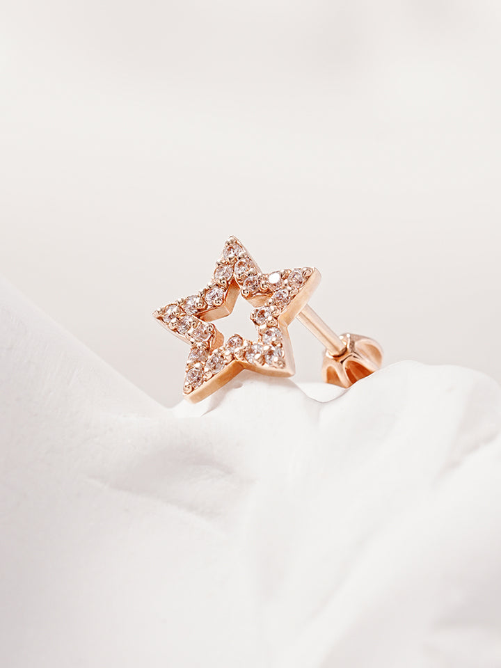 14K Gold Cubic Twinkle Star Cartilage Earring 18G16G
