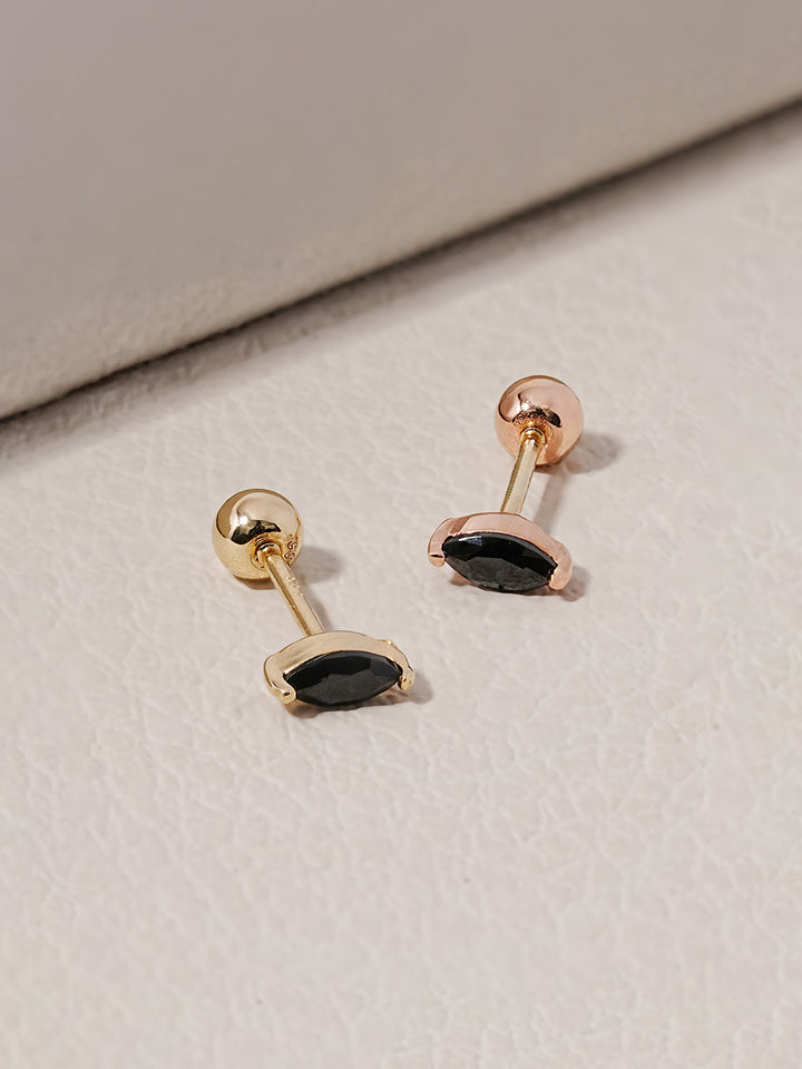 14K Solid Gold Black Boat Cubic Cartilage Earring 20G18G16G