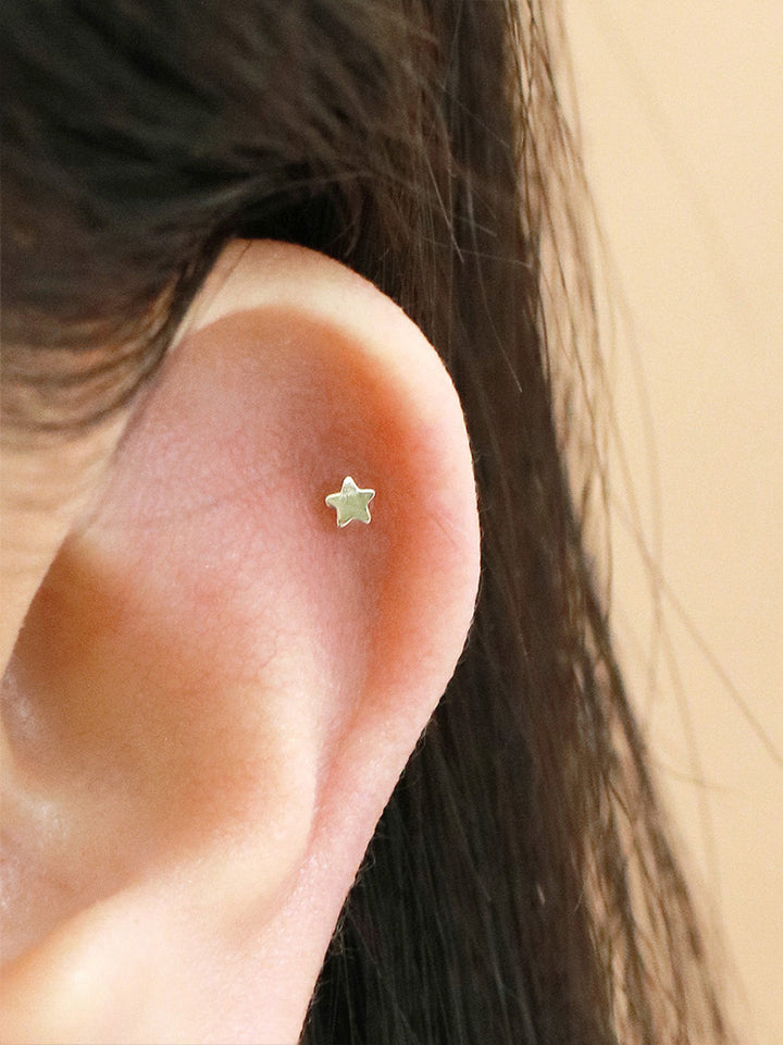 14K Solid Gold Tiny Heart Star Moon Internally Threaded Labret Piercing 20G