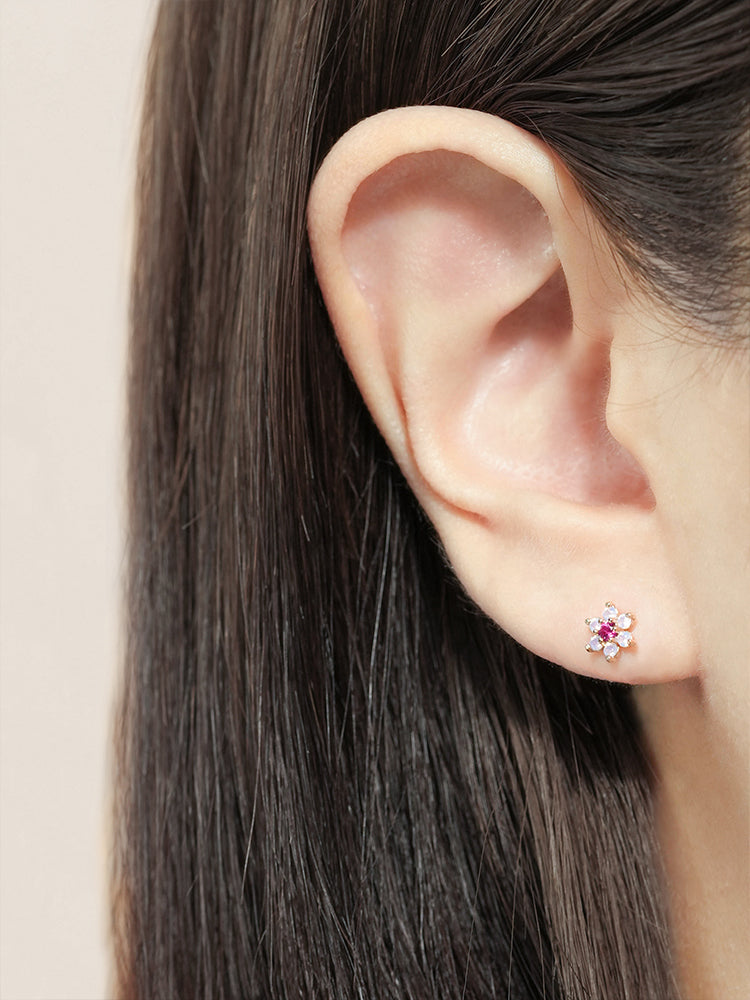 14K Solid Gold Opal Turquoise Cubic Flower Internally Threaded Labret Piercing 20G