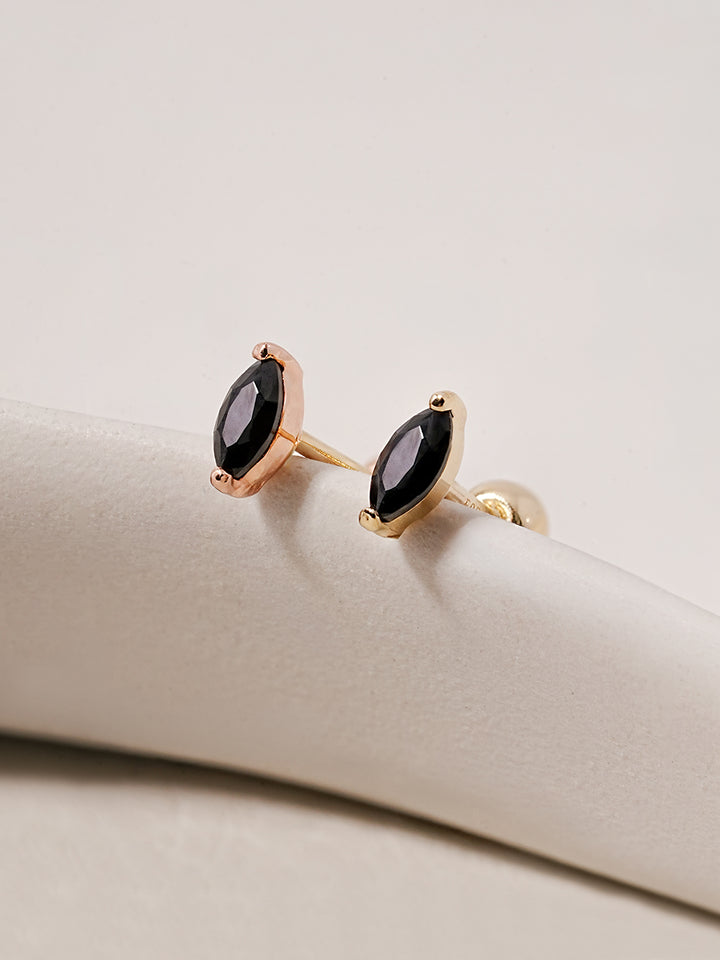 14K Solid Gold Black Boat Cubic Cartilage Earring 20G18G16G