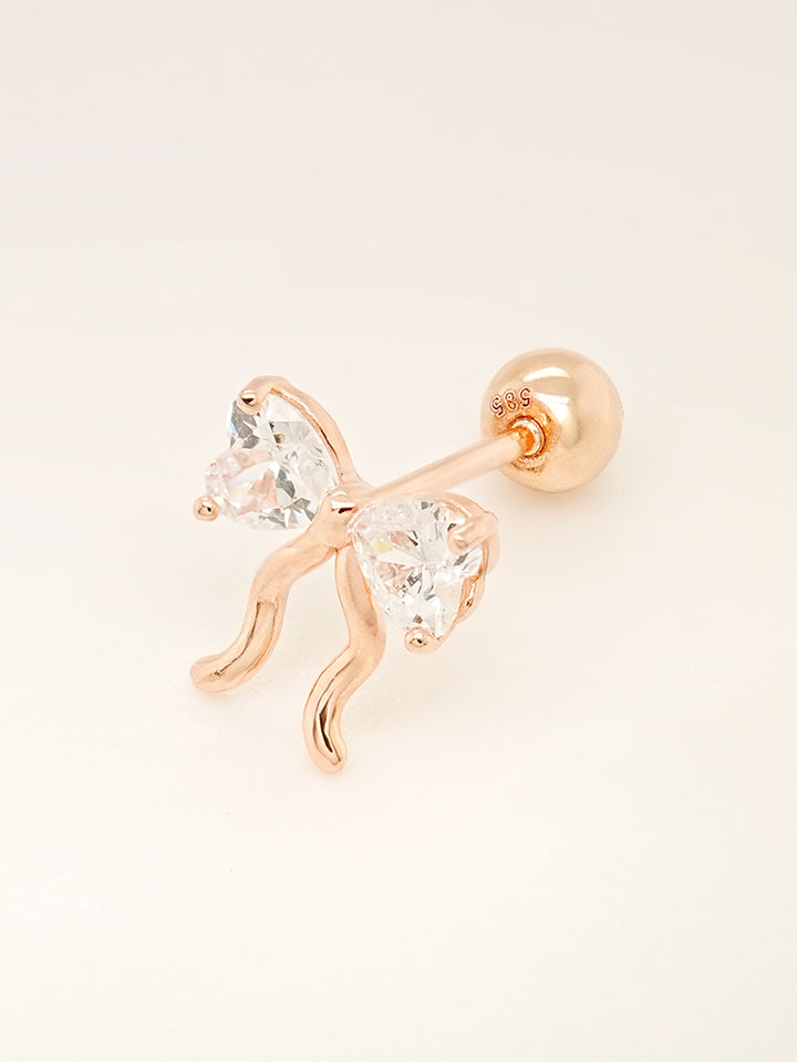 14K Solid Gold Balletcore Cubic Ribbon Cartilage Earring 20G