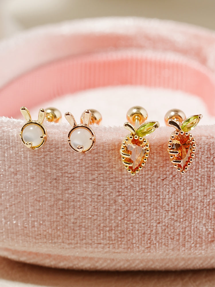 14K Solid Gold Bunny Bunny Carrot Rabbit Cartilage Earring 20G