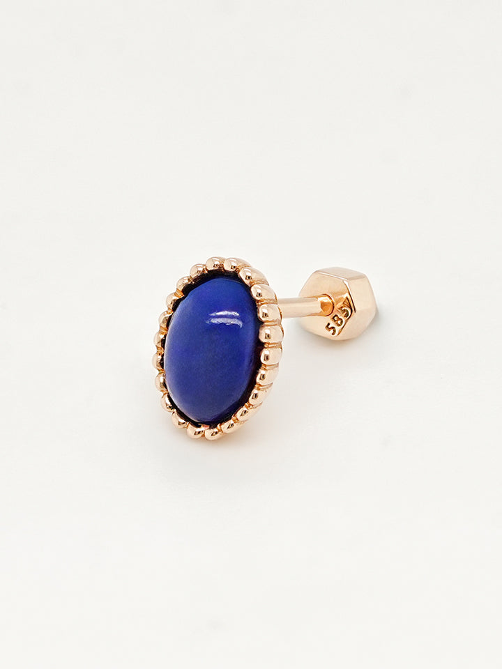 14K Gold Elegance Crown Lapis Lazuli Cartilage Earring 18G