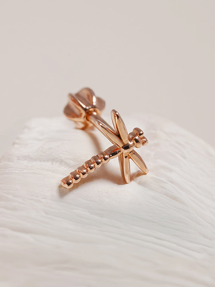 14K Solid Gold Flat Dragonfly Cartilage Earring 18G16G