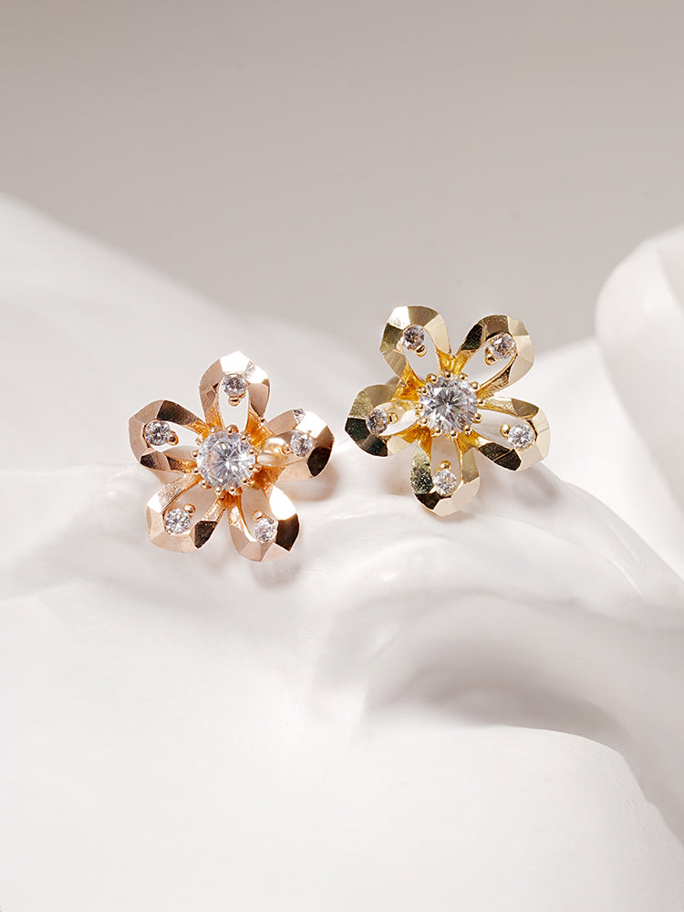 14K Solid Gold Glossy Cubic Flower Cutting Cartilage Earring 20G18G