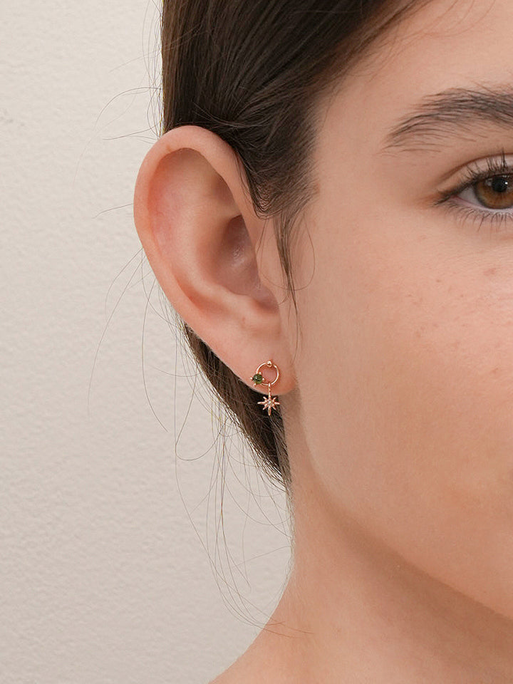 14K Gold Green Rough Universe Ring Drop Cartilage Earring 18G