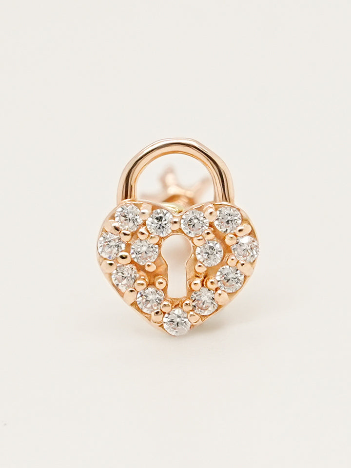 14K Gold Heart Love Lock Cartilage Earring 18G16G