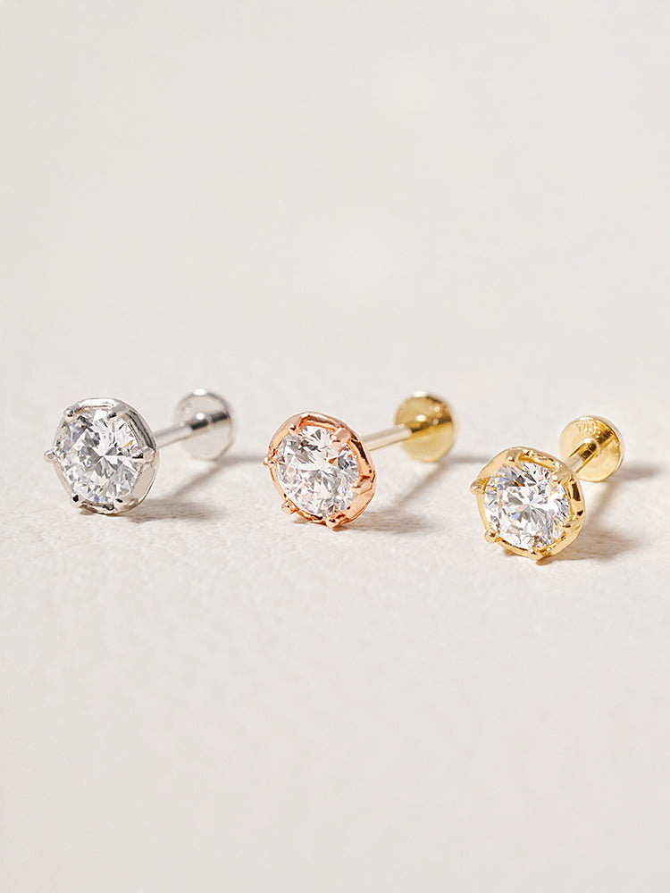 14K Solid Gold Lab Diamond Grace Internally Threaded Labret Piercing 20G