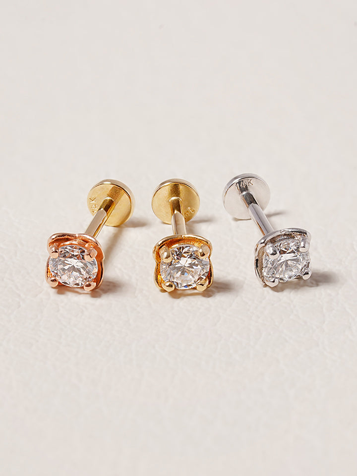 14K Solid Gold Lab Diamond Classic Square Internally Threaded Labret Piercing 20G