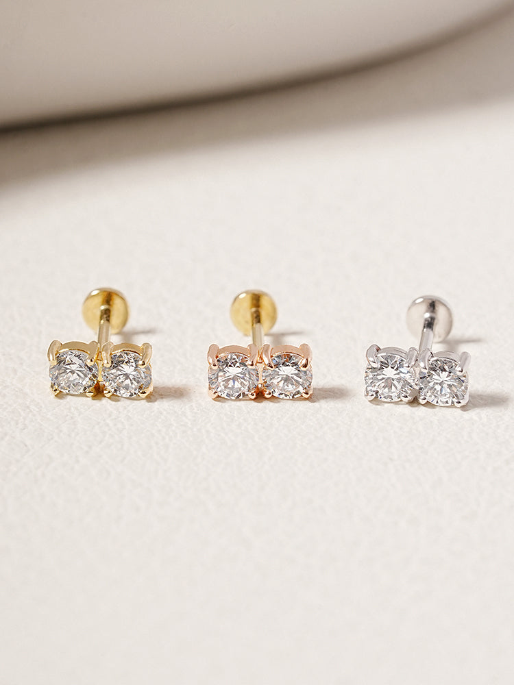 14K Solid Gold Lab Diamond Twin Stud Internally Threaded Labret Piercing 20G