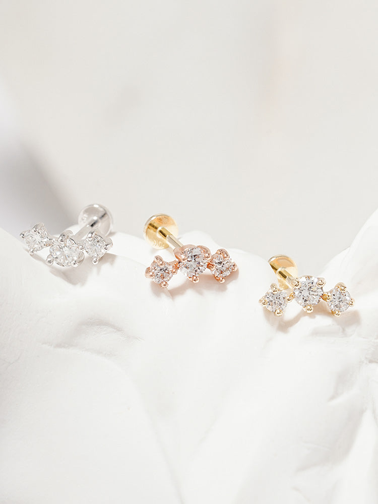 14K Solid Gold Lab Diamond Twinkle Crown Internally Threaded Labret Piercing 20G