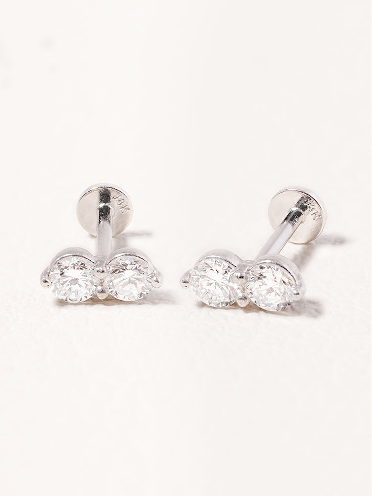 14K Solid Gold Lab Diamond Two Stone Two Way Internally Threaded Labret Piercing 20G