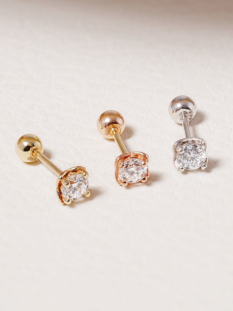 14K Solid Gold Lab Diamond Classic Square Cartilage Earring 20G18G16G