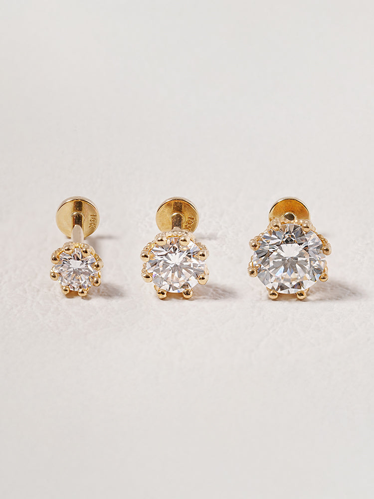 14K Solid Gold Lab Diamond Queen's Bloom Internally Threaded Labret Piercing 20G