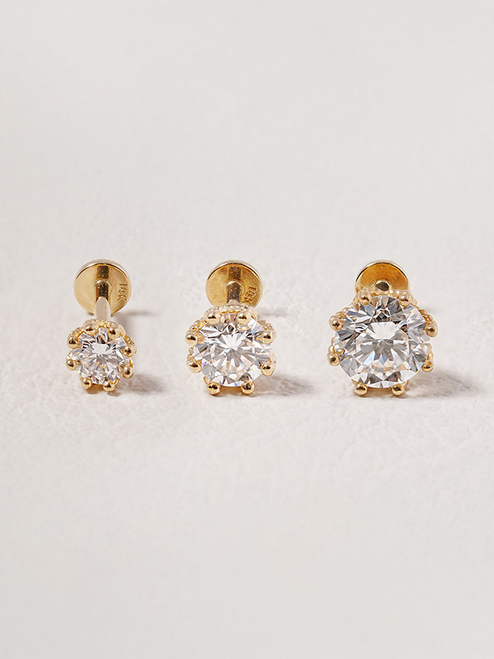 14K Solid Gold Lab Diamond Queen's Bloom Internally Threaded Labret Piercing 20G