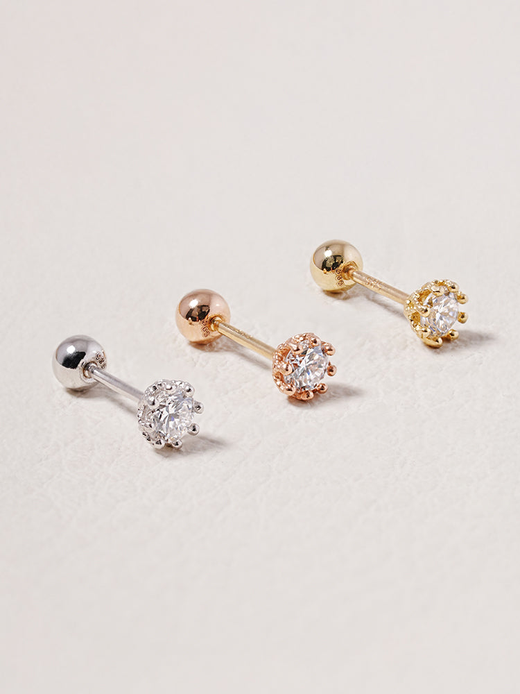 14K Solid Gold Lab Diamond Queen's Bloom Cartilage Earring 20G18G16G