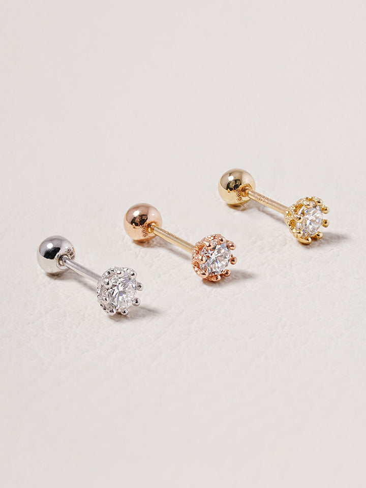 14K Solid Gold Lab Diamond Queen's Bloom Cartilage Earring 20G18G16G