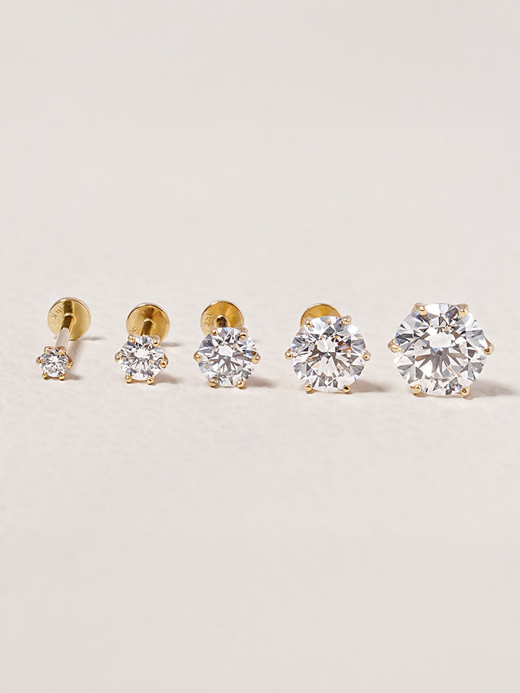 14K Solid Gold Lab Diamond Shine Classic Internally Threaded Labret Piercing 20G