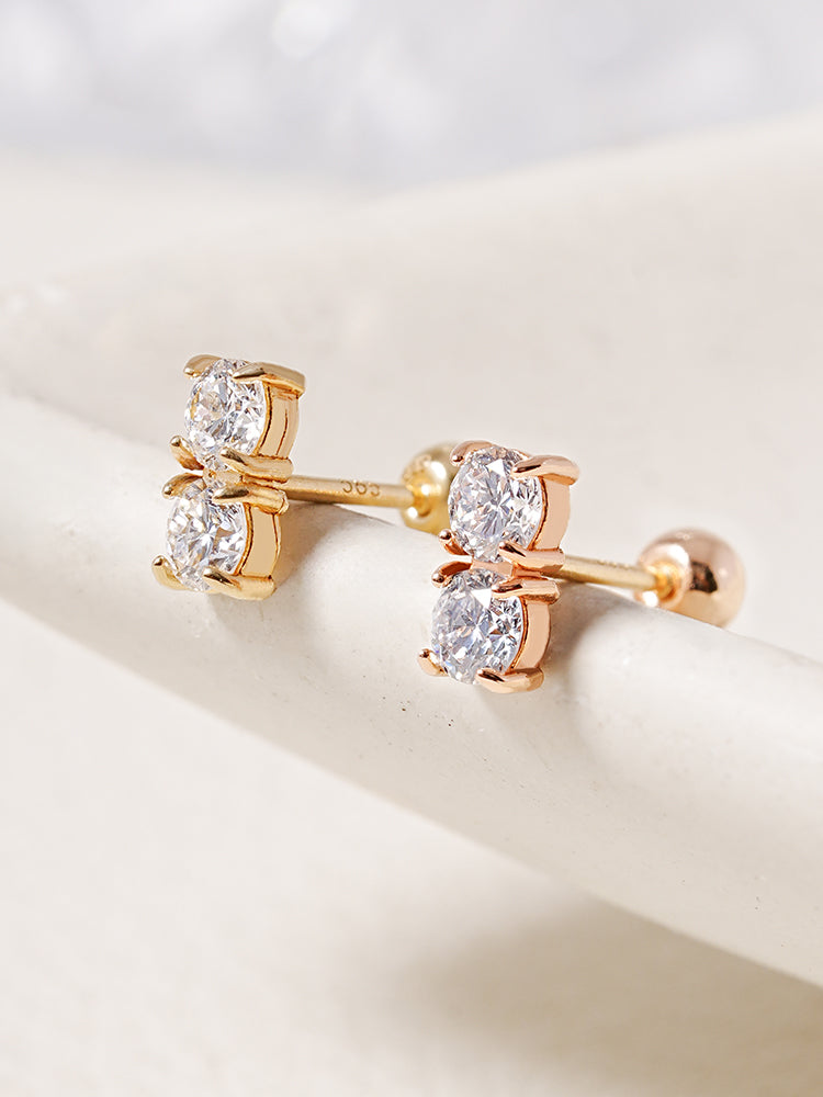 14K Solid Gold Lab Diamond Twin Stud Cartilage Earring 20G18G16G