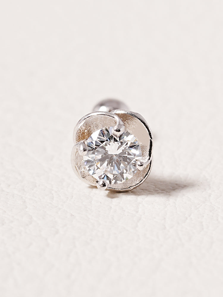 14K Solid Gold Lab Diamond Rose Cartilage Earring 20G18G16G