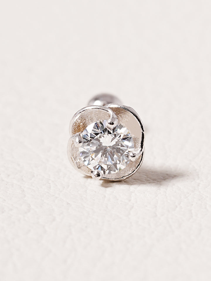 14K Solid Gold Lab Diamond Rose Cartilage Earring 20G18G16G