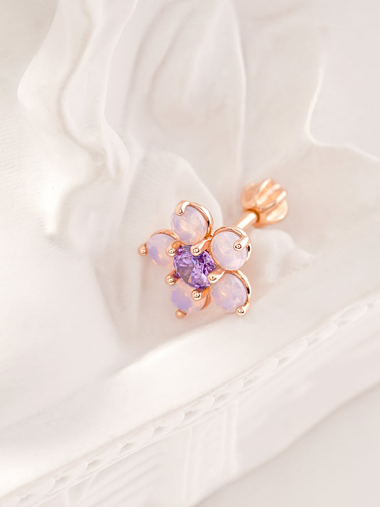 14K Solid Gold Lilac Blossom Cartilage Earring 18G16G