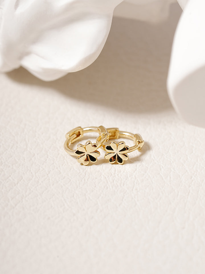 14K 18K Solid Gold Lucky Clover Mini Flower Cartilage Hoop Earring