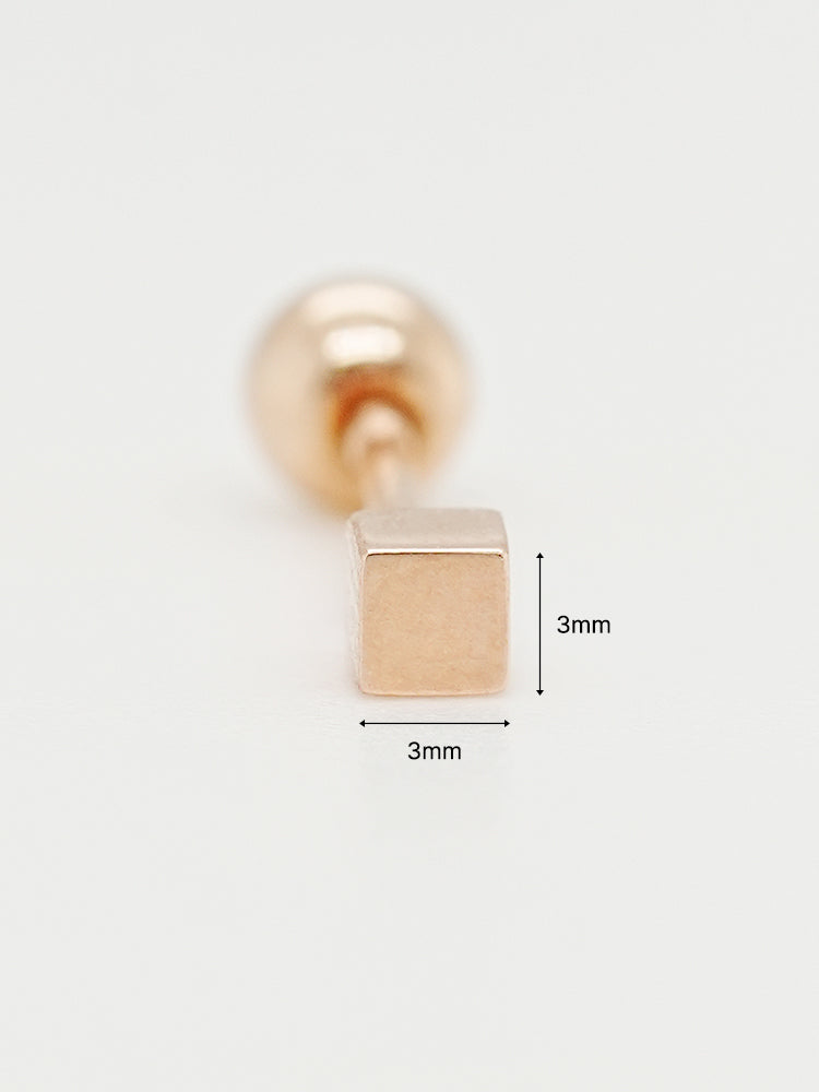 14K Solid Gold Micro Cube Box Cartilage Earring 20G